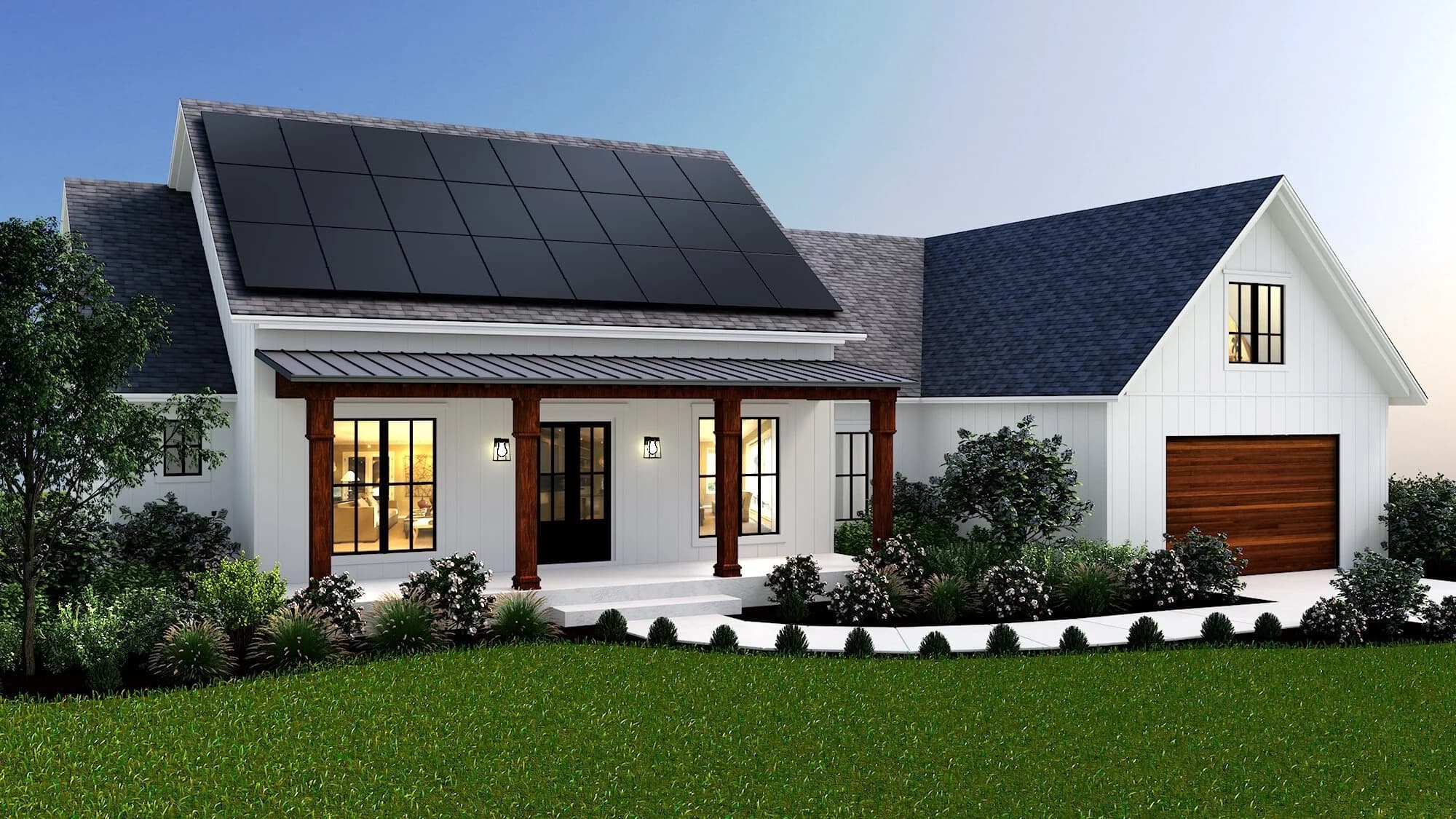 Modern California home with rooftop solar panels
