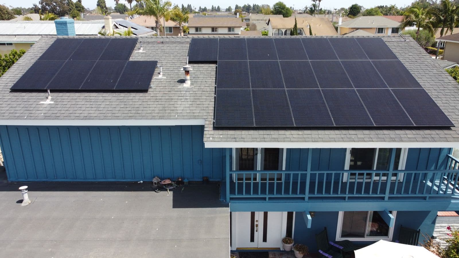 Black solar panels on a coastal California home