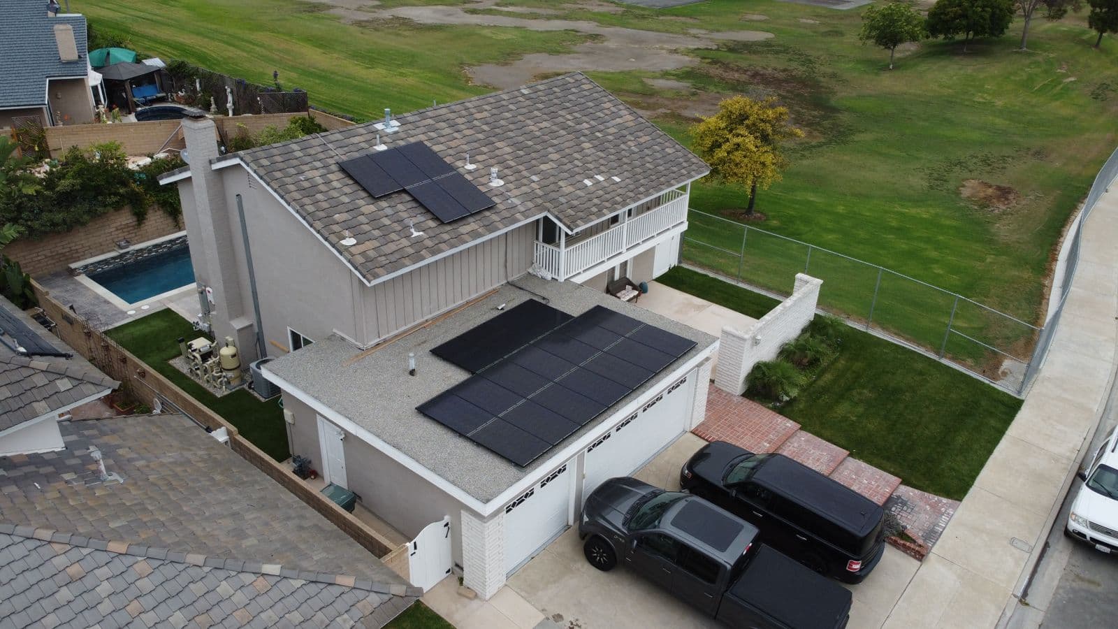 Solar installation on a California home with a backyard pool